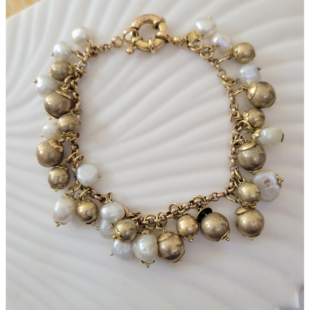 RL Brazil Freshwater Pearl Gold Tone Sphere Charm Bracelet | Cha-Cha Jewelry